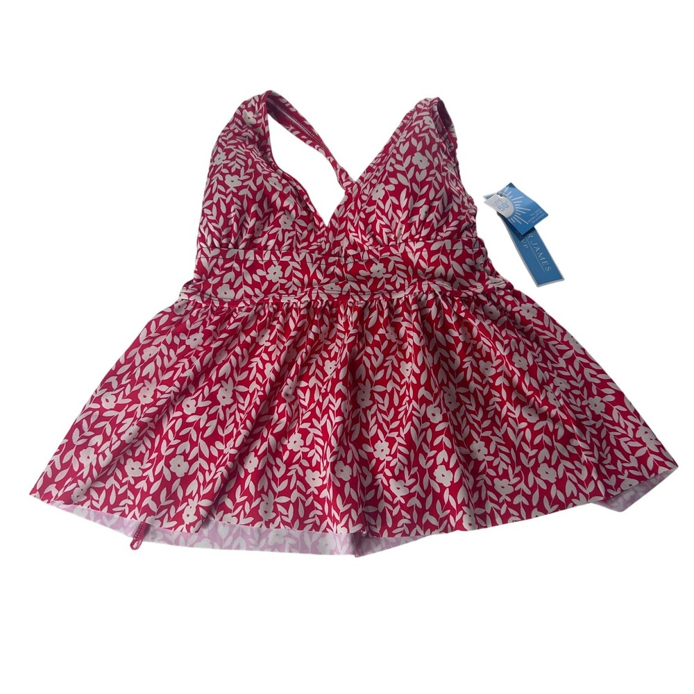 Draper James RSVP Poppy Red Floral‎ Peplum Tankini Top UPF 50+ Size Small NEW